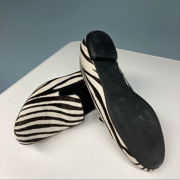 ECCO Sz 37 Zebra Print Dark Brown Cream Ballerina Flats - Picture 6 of 13